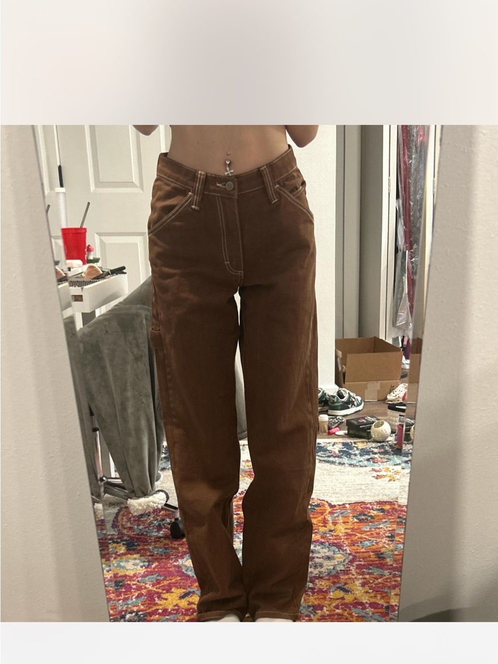 Brandy Melville John Galt Brown Carpenter Pants - Size S - Adjustable Waist - Picture 5 of 11
